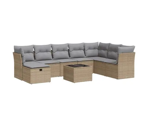 9-Daļīgs Dārza Dīvānu Komplekts, Matrači, Bēša Pe Rotangpalma Vidaxl