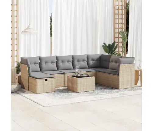 9-Daļīgs Dārza Dīvānu Komplekts, Matrači, Bēša Pe Rotangpalma Vidaxl