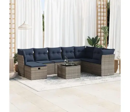 9-Daļīgs Dārza Dīvāna Komplekts Ar Matračiem, Pelēks Pe Pinums Vidaxl