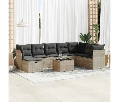 9-Daļīgs Dārza Dīvāna Komplekts,Matrači, Gaiši Pelēka Pe Pinums Vidaxl