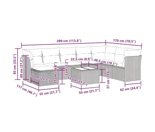 9-Osaline Aiadiivani Komplekt Patjadega, Pruun, Polürotang