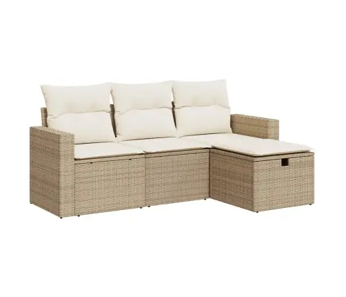 4-Daļīgs Dārza Dīvāna Komplekts, Matrači, Bēša Pe Rotangpalma Vidaxl