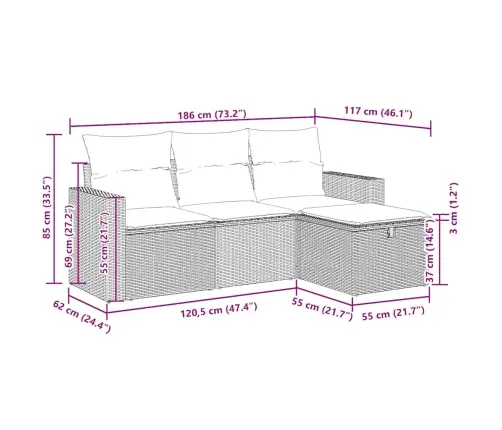 4-Daļīgs Dārza Dīvāna Komplekts, Matrači, Bēša Pe Rotangpalma Vidaxl