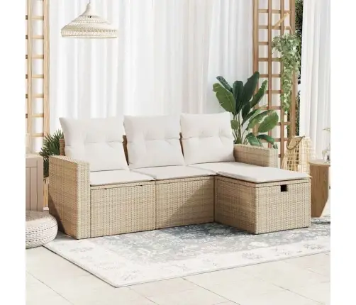 4-Daļīgs Dārza Dīvāna Komplekts, Matrači, Bēša Pe Rotangpalma Vidaxl