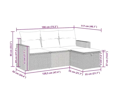 4-Osaline Aiadiivani Komplekt Patjadega, Beež, Polürotang