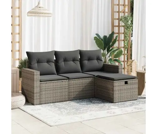 4-Daļīgs Dārza Dīvāna Komplekts Ar Matračiem, Pelēks Pe Pinums Vidaxl