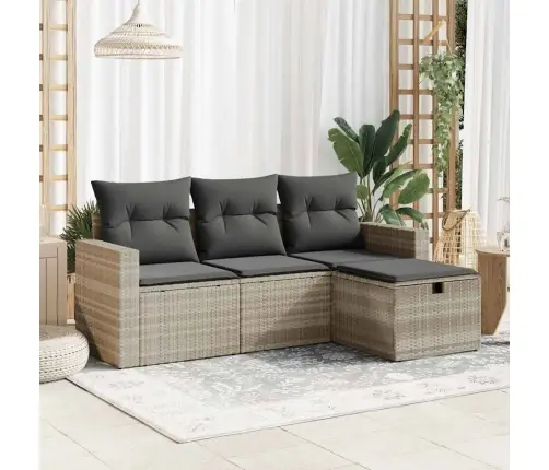 Sofos Komplektas Su Pagalvėlėmis, 4 Dalių, Pilkas, Poliratanas