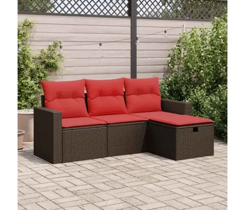 4-Daļīgs Dārza Dīvānu Komplekts, Matrači, Brūna Pe Rotangpalma Vidaxl