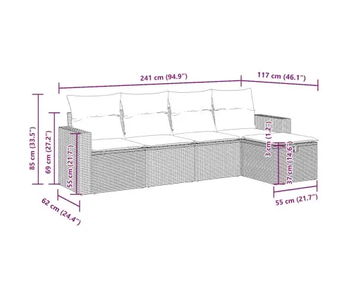 5-Osaline Aiadiivanikomplekt Patjadega, Must, Polürotang