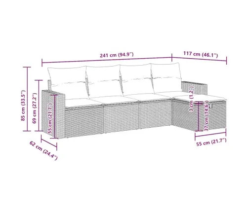 5-Daļīgs Dārza Dīvāna Komplekts, Matrači, Bēša Pe Rotangpalma Vidaxl