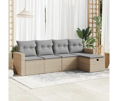 5-Daļīgs Dārza Dīvāna Komplekts, Matrači, Bēša Pe Rotangpalma Vidaxl