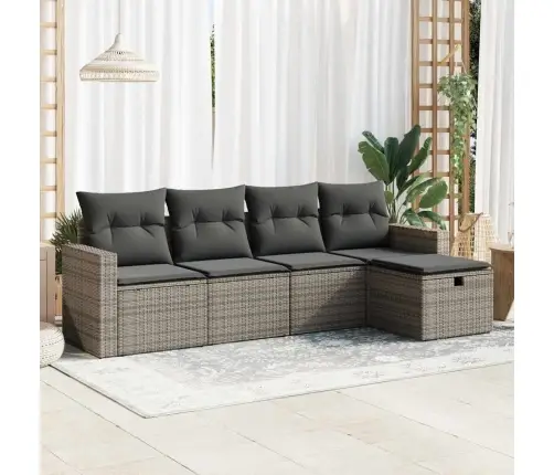 5-Daļīgs Dārza Dīvāna Komplekts Ar Matračiem, Pelēks Pe Pinums Vidaxl