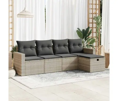 5-Daļīgs Dārza Dīvānu Komplekts,Matrači, Gaiši Pelēka Pe Pinums Vidaxl