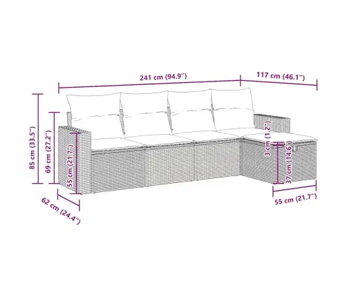 5-Daļīgs Dārza Dīvānu Komplekts, Matrači, Brūna Pe Rotangpalma Vidaxl