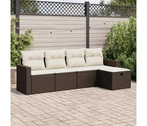 5-Daļīgs Dārza Dīvānu Komplekts, Matrači, Brūna Pe Rotangpalma Vidaxl