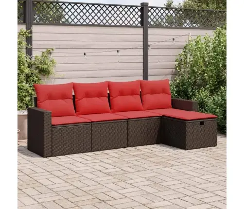 Sofos Komplektas Su Pagalvėlėmis, 5 Dalių, Rudas, Poliratanas