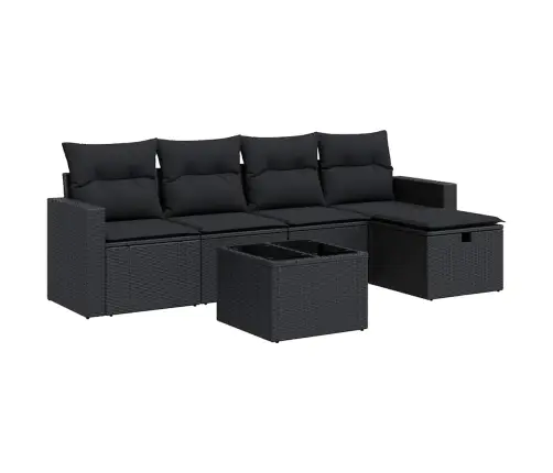 Sofos Komplektas Su Pagalvėlėmis, 6 Dalių, Juodas, Poliratanas