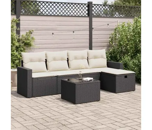 Sofos Komplektas Su Pagalvėlėmis, 6 Dalių, Juodas, Poliratanas