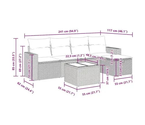6-Daļīgs Dārza Dīvāna Komplekts, Matrači, Melna Pe Rotanpalma Vidaxl