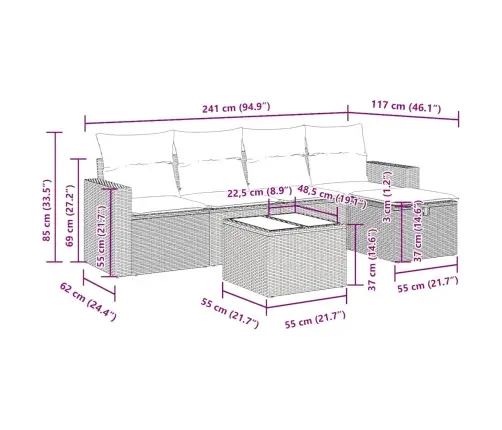 6-Osaline Aiadiivani Komplekt Patjadega, Beež, Polürotang