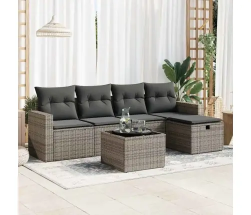 Sofos Komplektas Su Pagalvėlėmis, 6 Dalių, Pilkas, Poliratanas