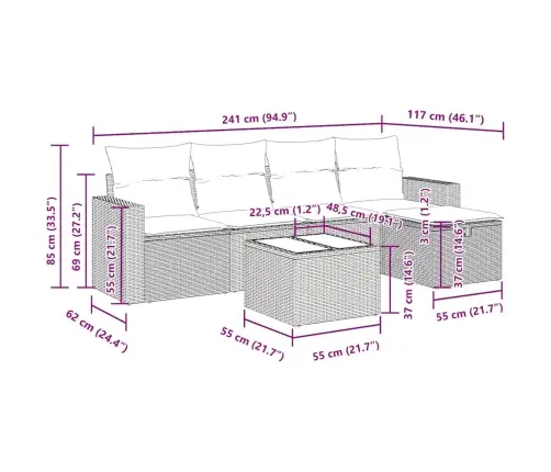 Sofos Komplektas Su Pagalvėlėmis, 6 Dalių, Pilkas, Poliratanas