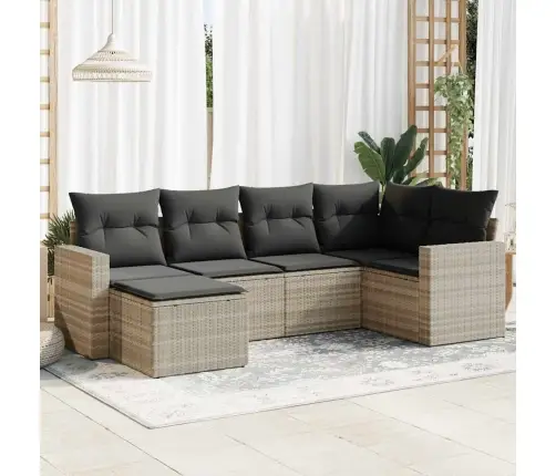 6-Osaline Aiamööblikomplekt Patjadega, Helehall, Polürotang