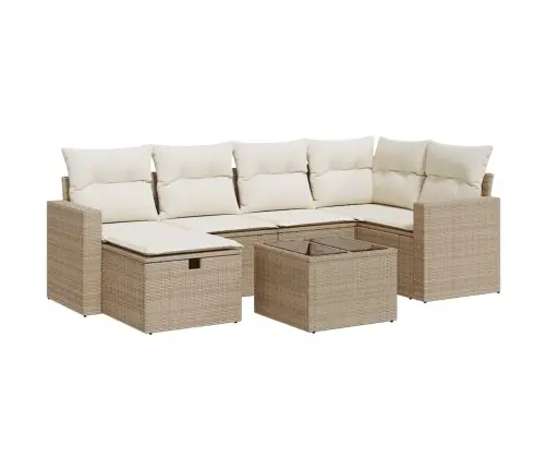 Sofos Komplektas Su Pagalvėlėmis, 7 Dalių, Smėlio, Poliratanas