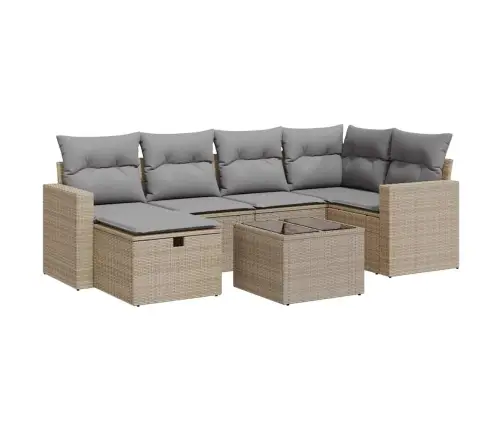 7-Daļīgs Dārza Dīvāna Komplekts, Matrači, Bēša Pe Rotangpalma Vidaxl