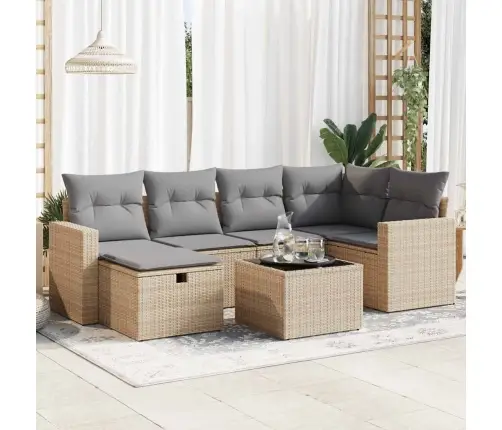 7-Daļīgs Dārza Dīvāna Komplekts, Matrači, Bēša Pe Rotangpalma Vidaxl