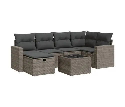 7-Daļīgs Dārza Dīvāna Komplekts, Matrači, Pelēka Pe Rotangpalma Vidaxl