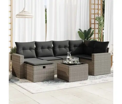 7-Daļīgs Dārza Dīvāna Komplekts, Matrači, Pelēka Pe Rotangpalma Vidaxl