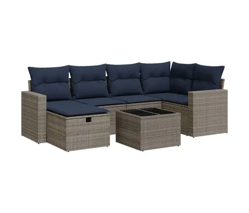 7-Daļīgs Dārza Dīvāna Komplekts, Matrači, Pelēka Pe Rotangpalma Vidaxl