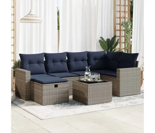 7-Daļīgs Dārza Dīvāna Komplekts, Matrači, Pelēka Pe Rotangpalma Vidaxl