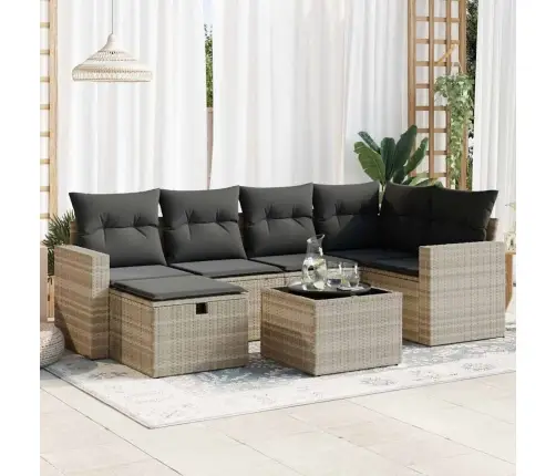 7-Daļīgs Dārza Dīvāna Komplekts,Matrači, Gaiši Pelēka Pe Pinums Vidaxl