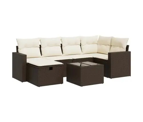 7-Daļīgs Dārza Dīvānu Komplekts, Matrači, Brūna Pe Rotangpalma Vidaxl