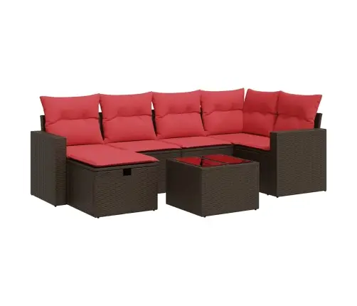 7-Osaline Aiamööblikomplekt Patjadega, Pruun, Polürotang