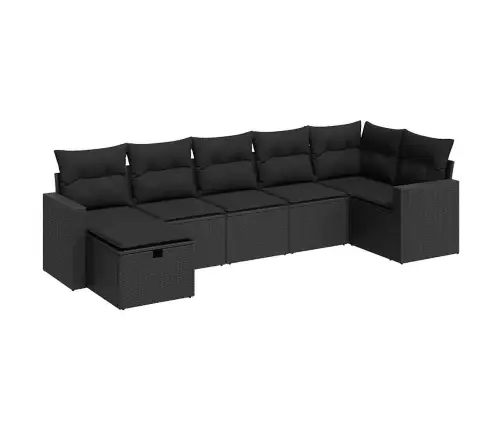 7-Daļīgs Dārza Dīvāna Komplekts Ar Matračiem, Melna Pe Vidaxl