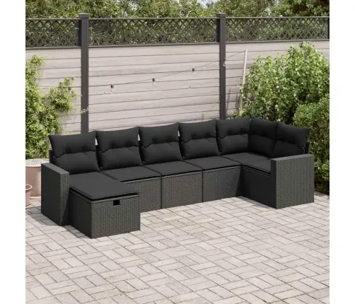 7-Daļīgs Dārza Dīvāna Komplekts Ar Matračiem, Melna Pe Vidaxl
