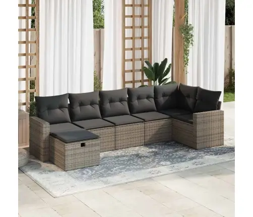 Sofos Komplektas Su Pagalvėlėmis, 7 Dalių, Pilkas, Poliratanas