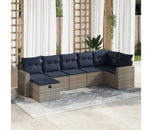 7-Daļīgs Dārza Dīvāna Komplekts, Matrači, Pelēka Pe Rotangpalma Vidaxl