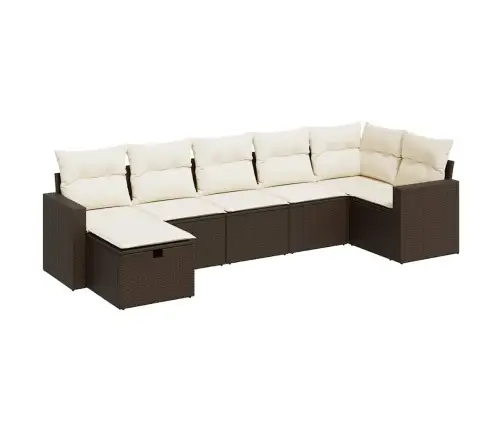 7-Daļīgs Dārza Dīvānu Komplekts, Matrači, Brūna Pe Rotangpalma Vidaxl