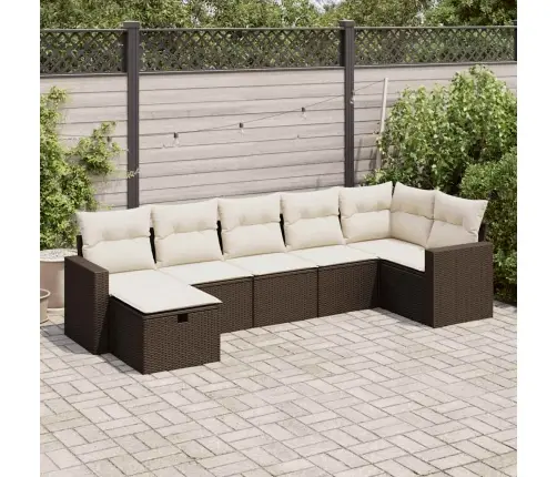 7-Daļīgs Dārza Dīvānu Komplekts, Matrači, Brūna Pe Rotangpalma Vidaxl