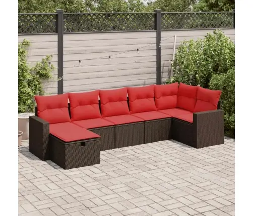 7-Osaline Aiamööblikomplekt Patjadega, Pruun, Polürotang