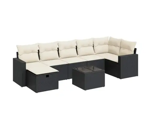 Sofos Komplektas Su Pagalvėlėmis, 8 Dalių, Juodas, Poliratanas