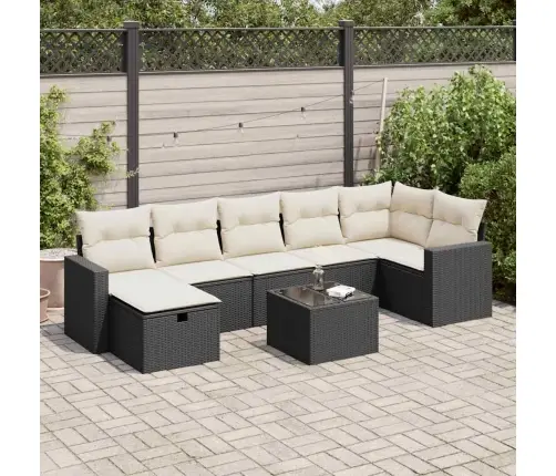 Sofos Komplektas Su Pagalvėlėmis, 8 Dalių, Juodas, Poliratanas