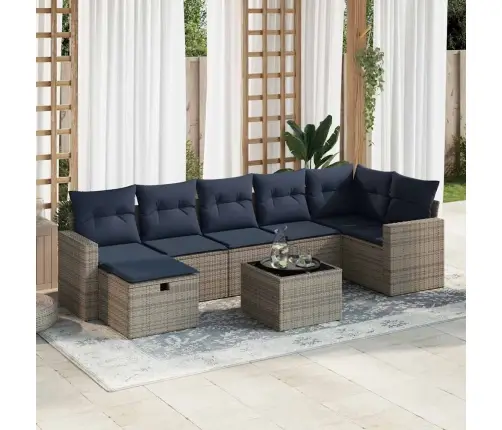 8-Daļīgs Dārza Dīvāna Komplekts Ar Matračiem, Pelēks Pe Pinums Vidaxl