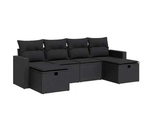 6-Daļīgs Dārza Dīvāna Komplekts, Matrači, Melna Pe Rotanpalma Vidaxl