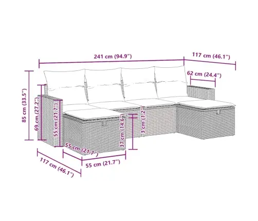 6-Daļīgs Dārza Dīvāna Komplekts, Matrači, Melna Pe Rotanpalma Vidaxl