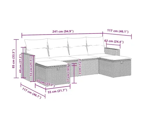 6-Osaline Aiadiivani Komplekt Patjadega, Must, Polürotang